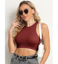 Liona Kadın Bisiklet Yaka Melanj Bordo Renk Crop Top Bluz