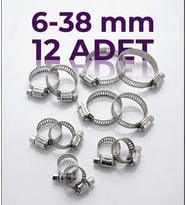 6-38 mm ölçülerinde 12 adet paslanmaz çelik hortum kelepçesi