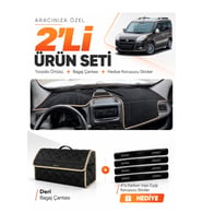 FIAT DOBLO (2013-2015) KAPAKLI Uyumlu Torpido Örtüsü + Deri Bagaj Çantası + Sticker Seti - Siyah Bej