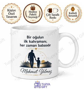 Oğul Babası Özel Tasarım Kupa Bardak Babalar Günü Hediyesi