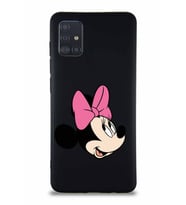 Samsung Galaxy A51 Soft Premier Kapak Minnie Mouse-A Tasarımlı Silikon Kılıf - Siyah (Şeffaf)