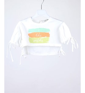 Escabel Kız Çocuk Tshirt Yandan Büzmeli Beyaz