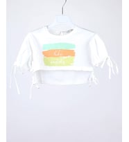 Escabel Kız Çocuk Tshirt Yandan Büzmeli Beyaz
