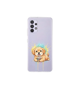 Samsung Galaxy A32 ile Uyumlu Splash Köpek Tasarımlı Şeffaf Silikon Kılıf