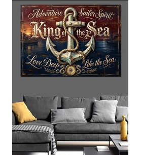 King Of The Sea Çapa Denizci Temalı Dekoratif Kanvas - Mdf Ahşap Tablo