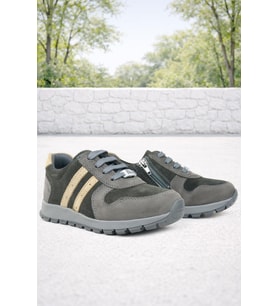 Rakerplus Deri Gri Kum Rengi Fermuarlı Sneaker Spor Ayakkabı