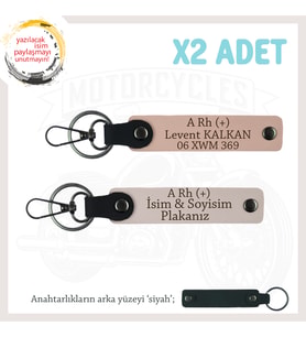 Hız Severlere Özel, İsim Plaka ve A Rh (+) Kan Grubu Yazılı x2 Anahtarlık Set, Yavruağzı-Pudra-Syh