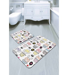 Renkli bitki desenli Desen Banyo Halısı Klozet Paspas Seti BS248