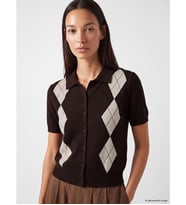 LC WAIKIKI Kahverengi Polo Yaka Baklava Desenli Kadın Hırka