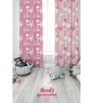 Aşk ve Kedi Desenli Baskılı Çocuk ve Bebek Odası Fon Perdesi 2 Kanat - PRD-32