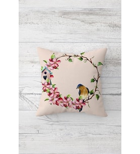 Çiçek Ve Kuş Desenli Çift Tarafı Baskılı Gizli Fermuarlı Yastık Kılıfı Kırlent Koltuk Yastık Kılıfı (Toz Pembe)