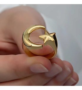 925 Ayar Gümüş Gold Ay Yıldız Kadın Yüzük