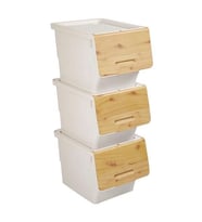 Motek Patateslik Soğanlık Tekerlekli Organızer Eşya Ve Erzak Kutusu 3x33 Lt-Mt05 Bambu+Krem