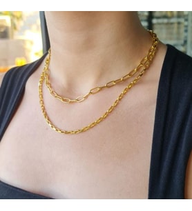 Gold Çift Zincirli Ataç Kolye