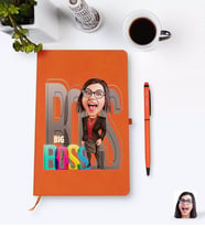 BK Gift Kişiye Özel Kadın Big Boss Karikatürlü Turuncu Termo Deri Defter Kalem Seti Model 1