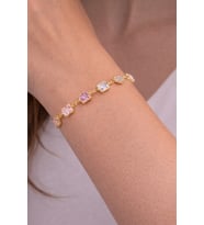 Kadın Gold Renk Bembeyaz Zirkon Taşlı VİP Çelik Bileklik (Altın)