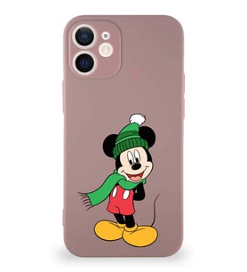 Apple iPhone 12 Mini Soft Premier Kapak Mickey Mouse-G Tasarımlı Silikon Kılıf - Pudra (Şeffaf)