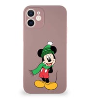 Apple iPhone 12 Mini Soft Premier Kapak Mickey Mouse-G Tasarımlı Silikon Kılıf - Pudra (Şeffaf)