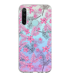Xiaomi Redmi Note 8 Uyumlu Kapak Floral Pembe Tasarımlı Şeffaf Silikon Kılıf