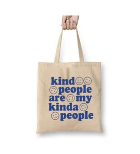 Kind People Beyaz Bez Çanta Uzun Saplı Alışveriş Çantası Plaj Çantası