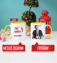 Okul Müdürü Kupa Bardak Sarı Fotoğraflı