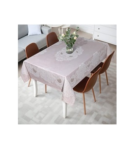 Pano Lace Pamuklu Masa Örtüsü 8 Kişilik 150x220 Cm Masa Örtüsü Pudra (Çok Renkli)