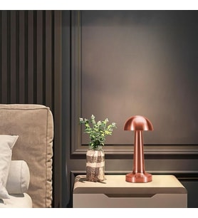 Mantar Model Bronz Renk Şarjlı Dokunmatik 3 Renkli LED Masa Lambası (4767)