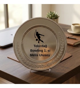 Bowling Birincilik Ödülü Gümüş Metal Tabak Plaket - Ayaklı Kişiselleştirilebilir Sporcu Plaketi