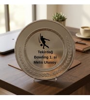 Bowling Birincilik Ödülü Gümüş Metal Tabak Plaket - Ayaklı Kişiselleştirilebilir Sporcu Plaketi
