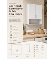 %100 MDF Çok Amaçlı Banyo Duvar Dolabı Kiler Dolabı Beyaz