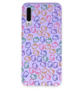 Samsung Galaxy A30s Uyumlu Lansman Kılıf Hello Kitty Tasarımlı İçi Kadife Kapak-Lila (Şeffaf)