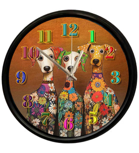 Çiçek Desenli Sevimli Köpekler Temalı Duvar Saati 28 Cm – Sessiz Mekanizma Modern Dekor