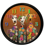 Çiçek Desenli Sevimli Köpekler Temalı Duvar Saati 28 Cm – Sessiz Mekanizma Modern Dekor