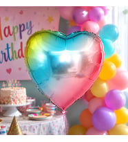 Rainbow Kalp Folyo Balon 18 İnç Doğum Günü Parti Süsü Dekorasyon Balonu Helyumlu