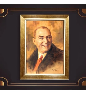 Özel Seri Paspartulu Çerçeveli Atatürk Tablo l175 (Gold)