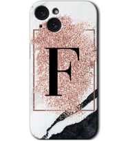 İphone 15 Kılıf HD Desen Baskılı Kılıf - Pembe Mermer Desenli F Harfi