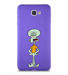 Samsung Galaxy J7 Prime Soft Premier Kapak Squidward Dokunaç Tasarımlı Silikon Kılıf - Mor (Şeffaf)