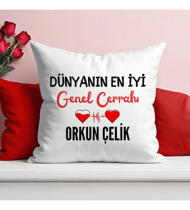 Dünyanın En İyi Genel Cerrahı Baskılı Elyaf Dolgulu Saten Hediye Yastık