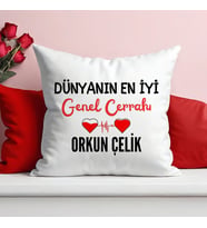 Dünyanın En İyi Genel Cerrahı Baskılı Elyaf Dolgulu Saten Hediye Yastık