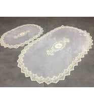 Lisa Gri Oval 2'li Dantelli Aplikli Banyo Paspas Seti Çeyizlik Kaymaz Banyo Halı