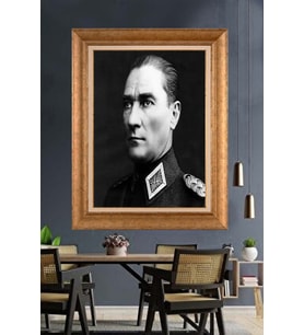 Altın Varaklı Çerçeveli Paspartulu Atatürk Tablo nh84 (Gold)