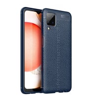 Samsung Galaxy A12 Deri Görünümlü Silikon Lacivert