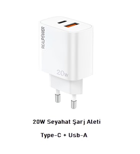 Realpower 20W Seyahat Şarj Aleti Type-C + Usb-A