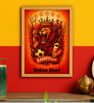 BK Gift Kişiye Özel Sarı Kırmızı 5 Yıldız Aslan Taraftar Tasarımlı Ahşap Çerçeveli Tablo-1 40x25cm, Taraftar Hediyesi, Doğum Günü Hediyesi, Arkadaşa Hediye