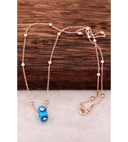 Cam Göz Dorika Rose 925 Ayar Gümüş Trend Kolye 6441 (Mavi)