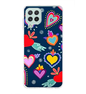 PrintiFy Samsung Galaxy M22 ile Uyumlu 1mm Slim Fit Retro Renkler 3 Baskılı Şeffaf  Kılıf