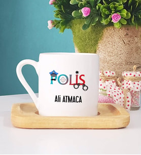 Polis Türk Kahvesi Fincanı Ahşap Altlıklı