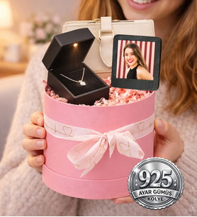 Kişiye Özel Fotoğraflı Çerçeve,Cüzdan Ve 925 Ayar Gümüş Kolye Seti (Pembe)