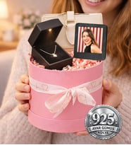 Kişiye Özel Fotoğraflı Çerçeve,Cüzdan Ve 925 Ayar Gümüş Kolye Seti (Pembe)