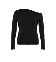 Moda Büyük Beden Asimetrik Yaka Örme Fit Düz Desen Casual Günlük Regular Uzun Kol Bluz (Siyah)